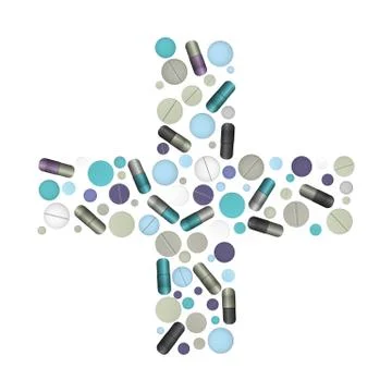 Cross shape with pills. Stock Illustration
