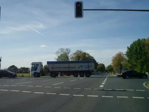 Cross shaped intersection with traffic lights on red Stock Photos