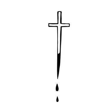 Cross with a sharp end with flowing blood. Aspen stake for killing a vampire. Stock Illustration
