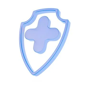 Cross into shield on white background. Isolated 3D illustration Stock Illustration