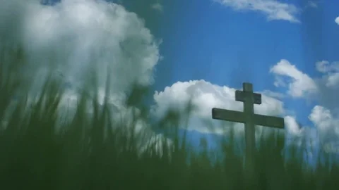 Cross. Shooting from the bottom point, grass. Ukraine, Opishnya. Stock Footage 77271587
