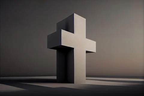 A cross is shown in the middle of a room with a shadow on the floor vray ca.. Ilustración de archivo