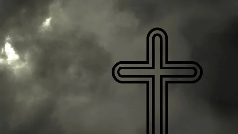 Cross silhouette against dark, cloudy sky with dramatic animation effect 스톡 동영상 303443750