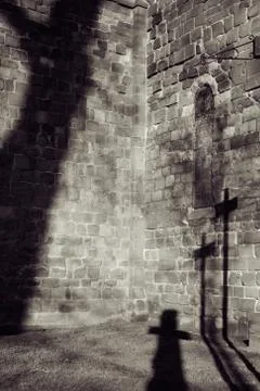 Cross silhouette cemeteray Stock Photos