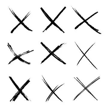 Cross sketch grunge scribble set X shape sign, mark on white background Stock Illustration