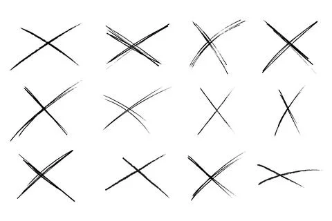 Cross sketch grunge scribble set X shape sign, mark on white background Stock Illustration