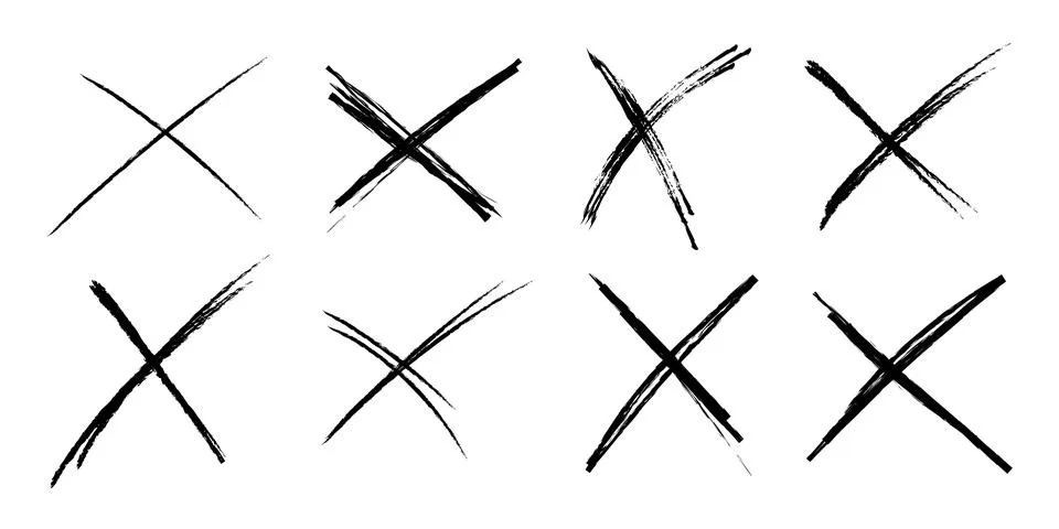 Cross sketch grunge scribble set X shape sign, mark on white background Stock Illustration