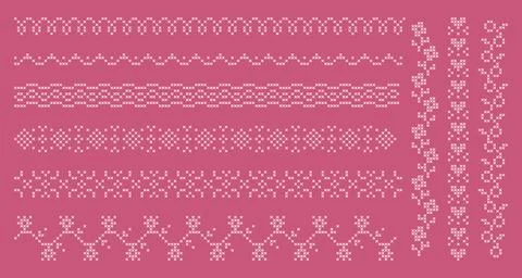 Cross stitch border patterns with floral frames Stock Illustration