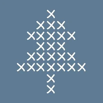 Cross stitch Christmas tree or pine, winter holidays design element, doodle Stock Illustration