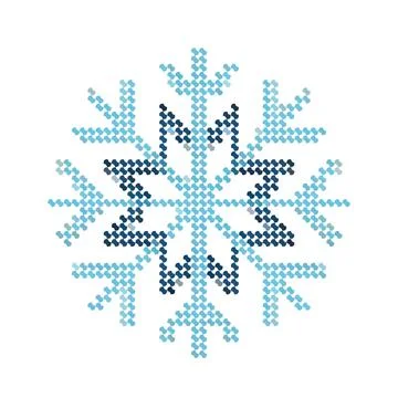 Cross stitch embroidery pattern of a blue snowflake on white background. Stock Illustration