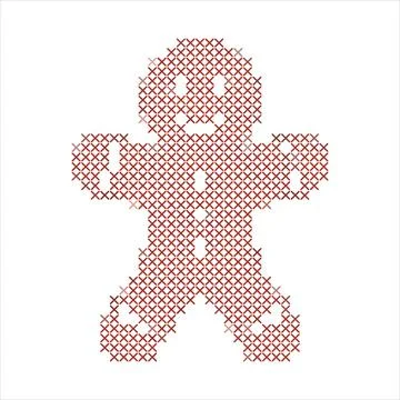 Cross stitch embroidery pattern of a cute gingerbread man for Christmas. Stockillustratie