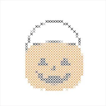 Cross stitch embroidery pattern of a cute Halloween pumpkin candy bucket. Stockillustratie