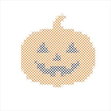 Cross stitch embroidery pattern of a cute Halloween jack o lantern pumpkin. Stock Illustration