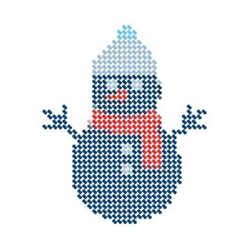 Cross stitch embroidery pattern of a cute snowman for winter holidays. Stock Illustration