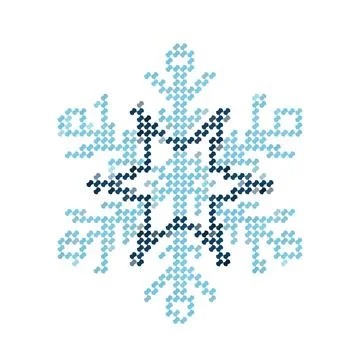Cross stitch embroidery pattern of a decorative blue and dark snowflake. Stock Illustration