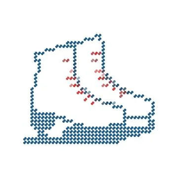 Cross stitch embroidery pattern of a pair of ice skates. Stock Illustration