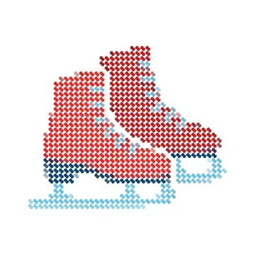 Cross stitch embroidery pattern of a pair of red ice skates. Stock Illustration