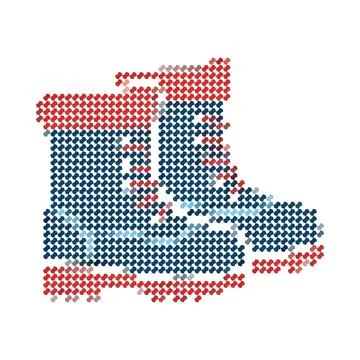 Cross stitch embroidery pattern of a pair of winter boots. Stock Illustration