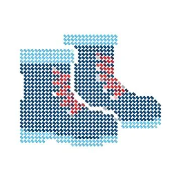 Cross stitch embroidery pattern of a pair of winter boots. Stock Illustration