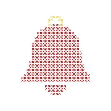 Cross stitch embroidery pattern of a red Christmas bell on white background. 스톡 일러스트
