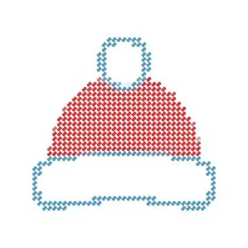Cross stitch embroidery pattern of a red winter hat with pompom. Stock Illustration