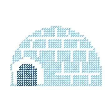 Cross stitch embroidery pattern of a simple blue igloo icon. Stock Illustration