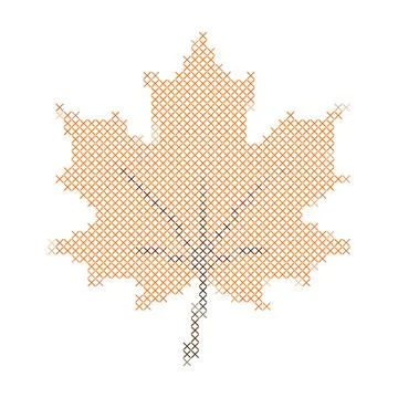 Cross stitch embroidery pattern of a single autumn maple leaf shape. Stock Illustration