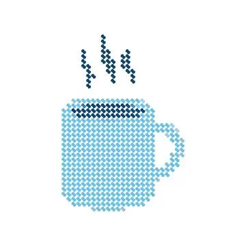Cross stitch embroidery pattern of a steaming hot coffee mug. Stock Illustration