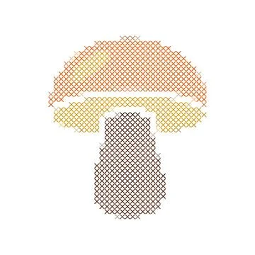 Cross stitch embroidery pattern of a stylized autumn mushroom shape. Stock Illustration