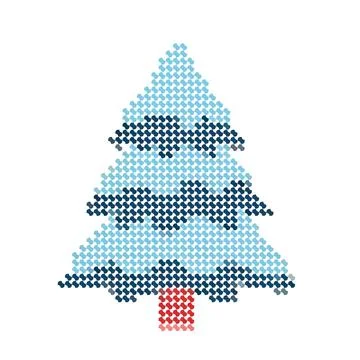 Cross stitch embroidery pattern of a stylized Christmas tree on white backg.. Stock Illustration