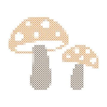 Cross stitch embroidery pattern of two autumn mushrooms on white background. Иллюстрация
