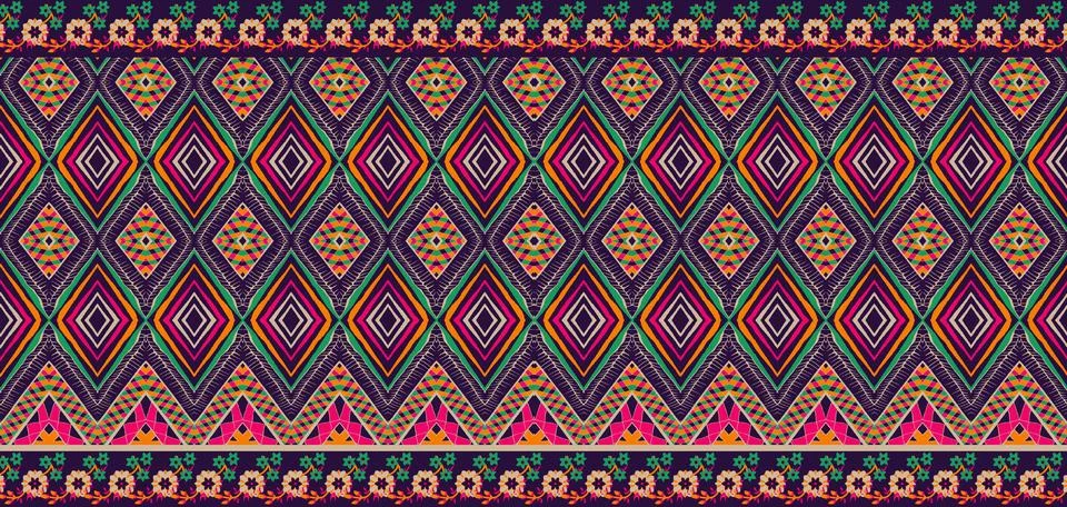 Cross Stitch. Ethnic patterns. Design for Saree, Patola, Sari, Dupatta, Vys.. Stock Illustration
