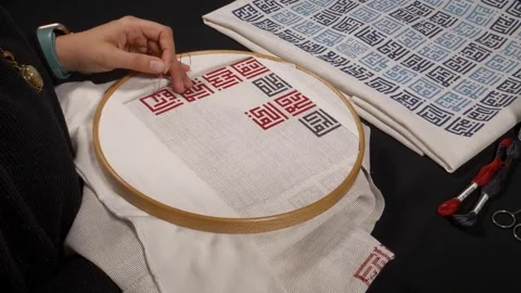 Cross Stitch Handwoven Stock Footage 332307976