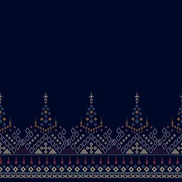 Cross stitch Idian clothes pattern in colorful geometric traditional ethnic.. Stock Illustration