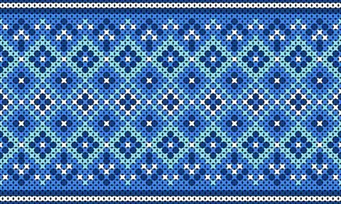 Cross-stitch knitting patterns in shades of blue and navy in an ethnic style. 스톡 일러스트