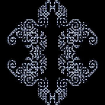 A cross stitch pattern in blue and white on a black background Stock Illustration