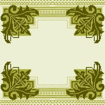 A cross stitch pattern with a green border Stock Illustration