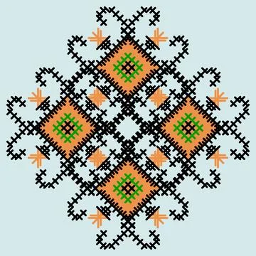 A cross stitch pattern with orange and black squares Stock Illustration