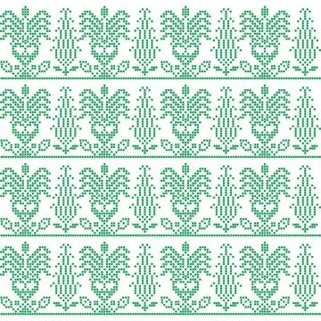 A cross stitch pixel art border pattern in green and white Stock Illustration