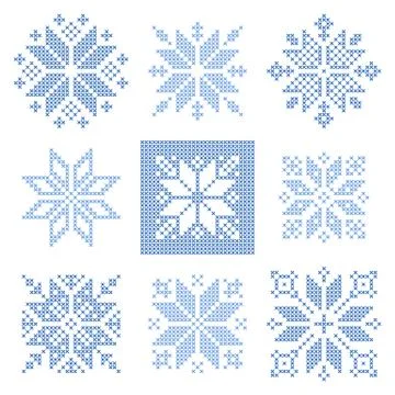 Cross stitch snowflakes pattern, Scandinavian Stock Illustration