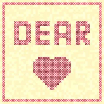 Cross-stitched vector heart with DEAR title Stock Illustration