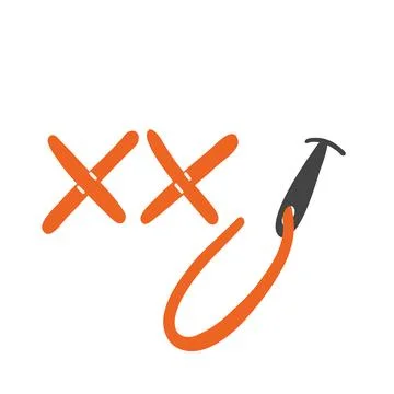 Cross stitches with needle and thread in cartoon flat style. Hand drawn vecto Stock Illustration