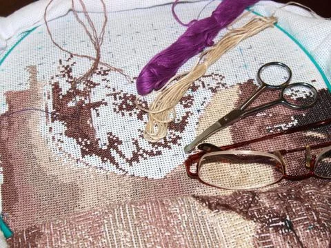 Cross stitching Stock Photos