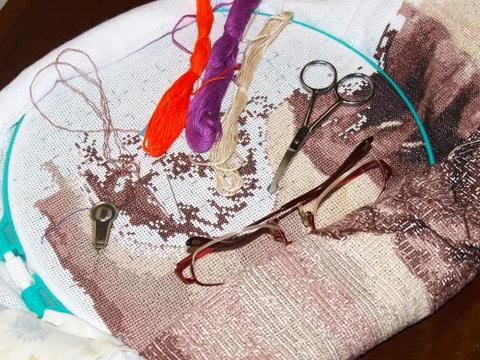 Cross stitching Stock-Fotos