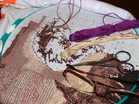 Cross stitching Foto stock