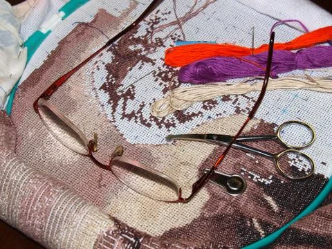 Cross stitching Foto stock