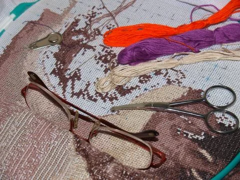 Cross stitching Stock Photos