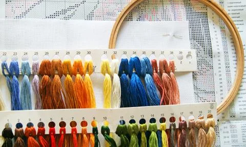 Cross stitching set Stock Photos