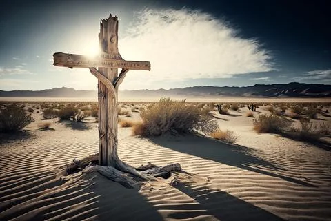 The cross stood in the desert sunlight. Stock Illustration