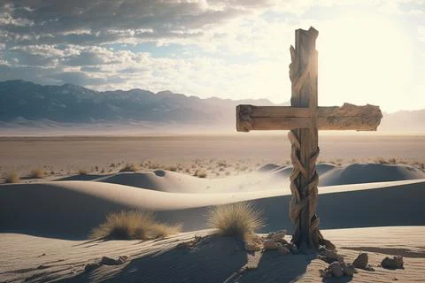 The cross stood in the desert sunlight. Stock Illustration